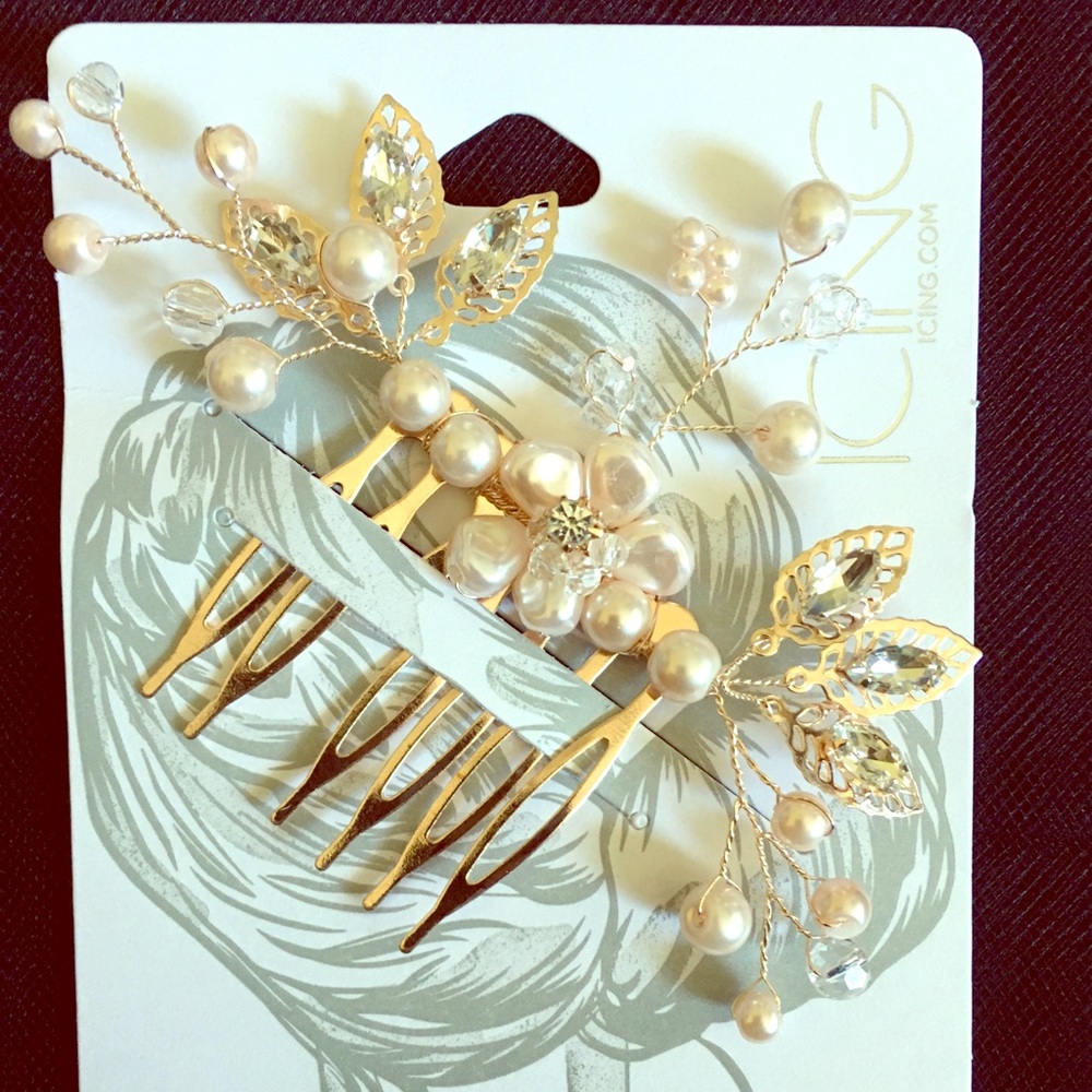 Rose Gold with ivory pearl wedding hair comb